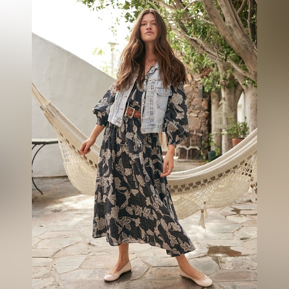 unsubscribed smocked waist dress in faded black XS costal cowgirl‎ maxi